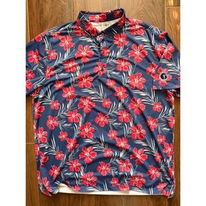 Matte Grey Mens 2XL Golf Polo Shirt Blue Red Hibiscus Floral Medallion The Club